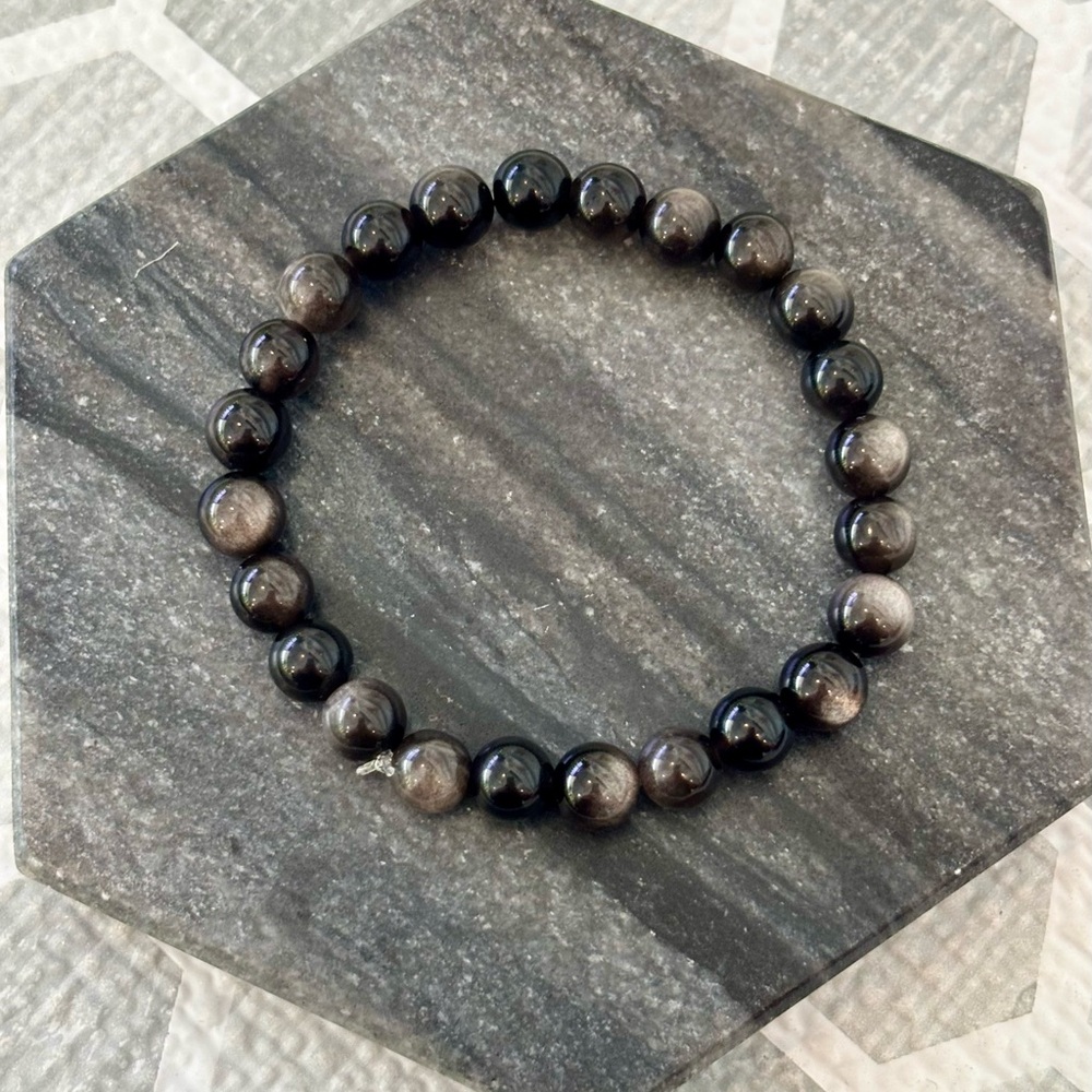 Gemstone/crystal NEW Silver Obsidian bracelet/Grade AA/8mm